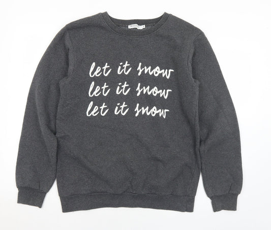 Adolescent Mens Grey  Polyester Pullover Sweatshirt Size M   - Let it snow
