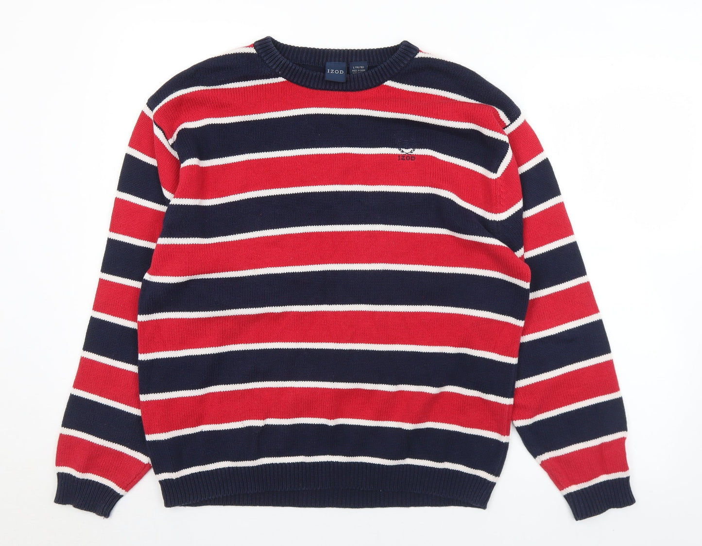 IZOD Womens Multicoloured Crew Neck Striped Cotton Pullover Jumper Size 14   - 14-16