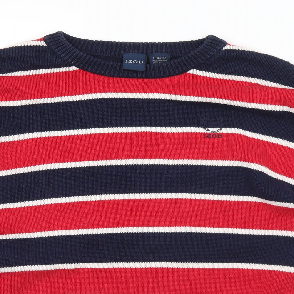 IZOD Womens Multicoloured Crew Neck Striped Cotton Pullover Jumper Size 14   - 14-16
