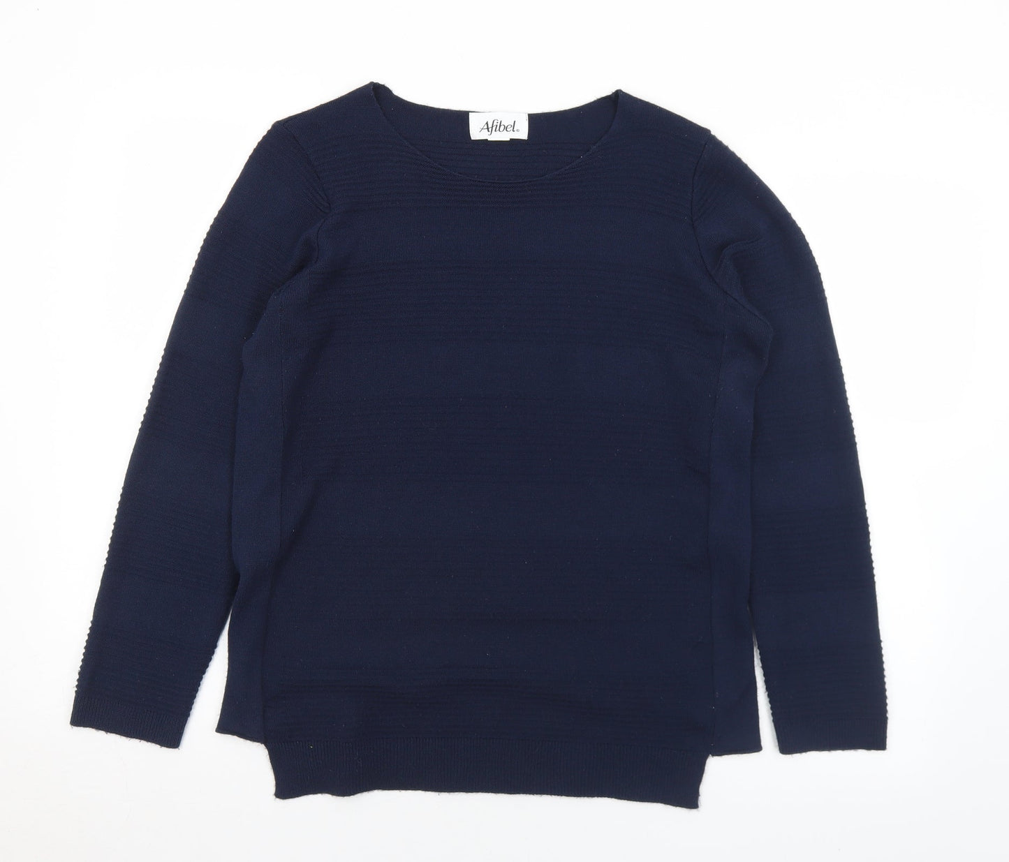 AFIBEL Womens Blue Round Neck Striped Acrylic Pullover Jumper Size 10   - 10-12