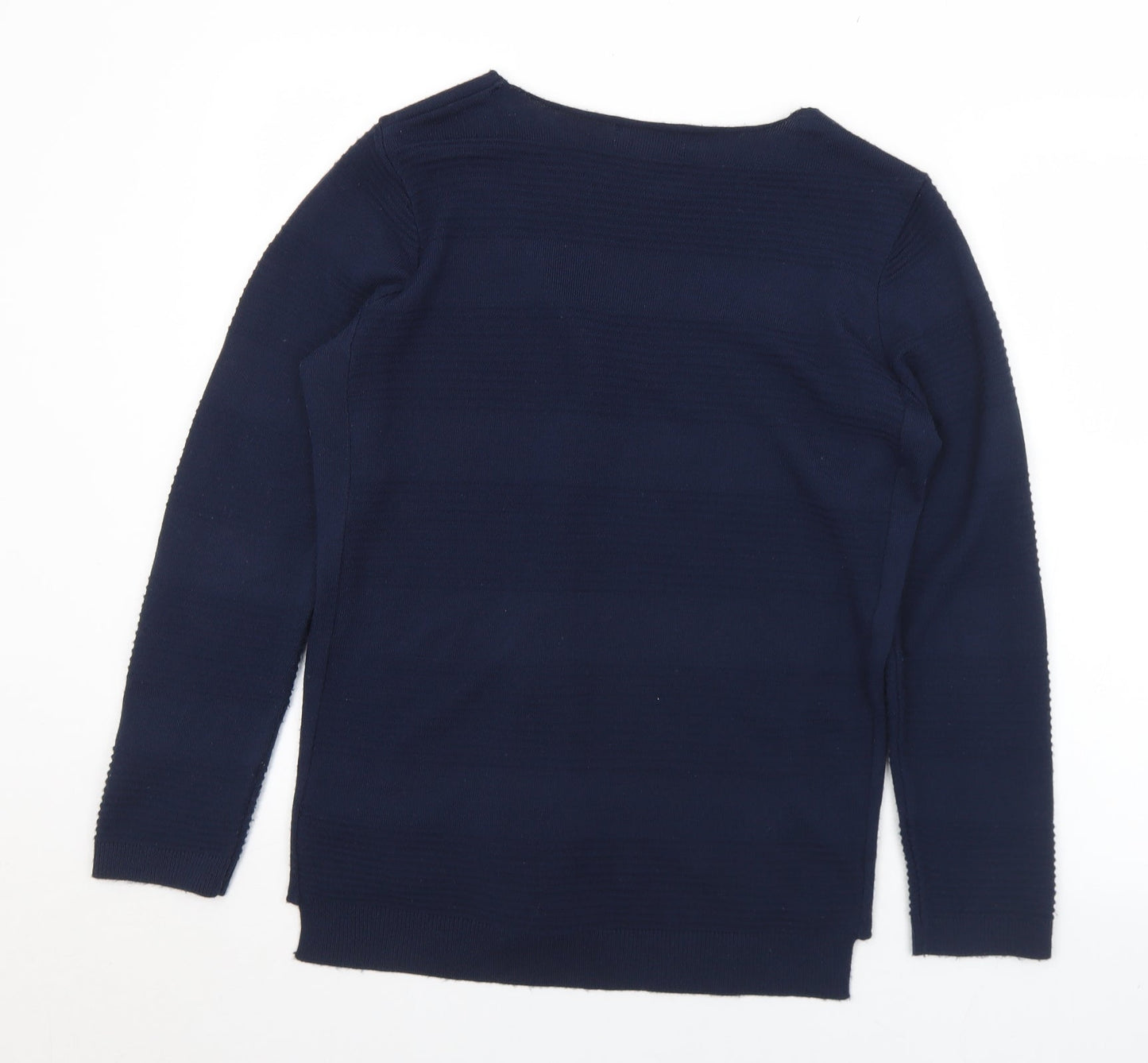 AFIBEL Womens Blue Round Neck Striped Acrylic Pullover Jumper Size 10   - 10-12
