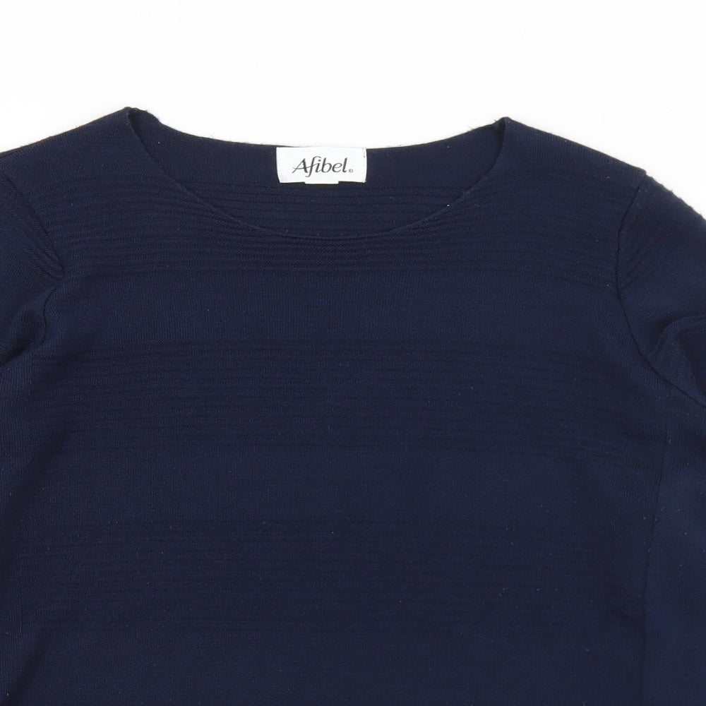 AFIBEL Womens Blue Round Neck Striped Acrylic Pullover Jumper Size 10   - 10-12