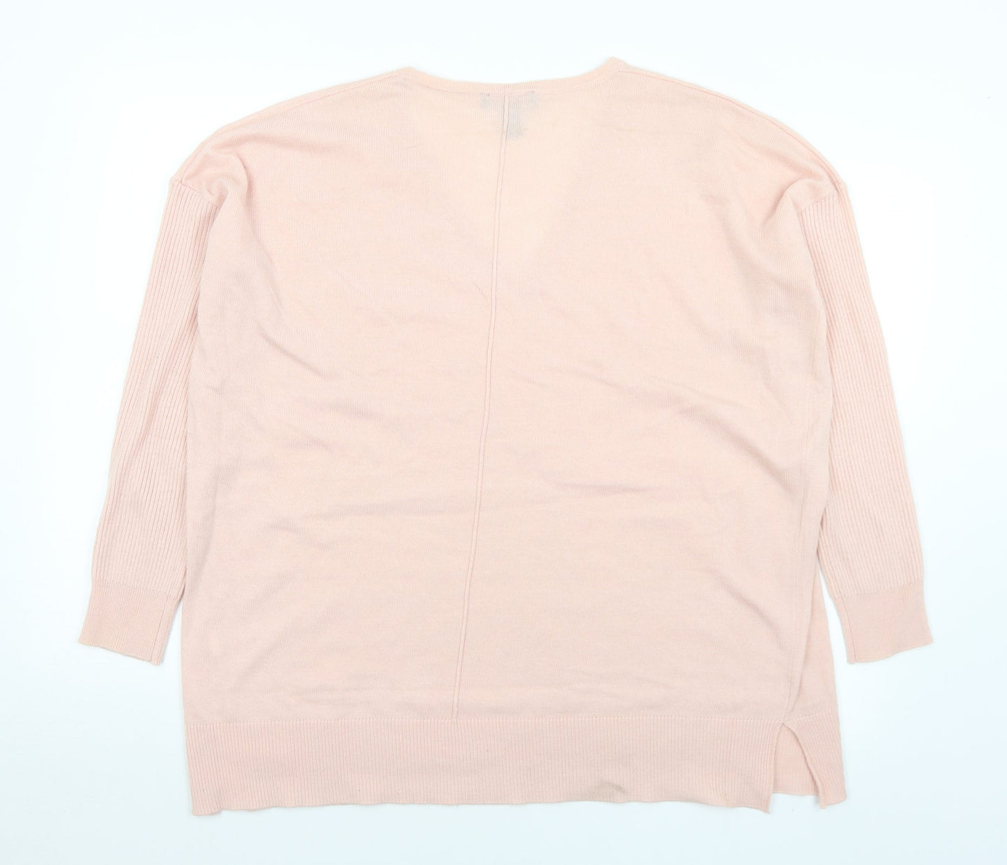 New Look Womens Pink V-Neck  Acrylic Pullover Jumper Size M