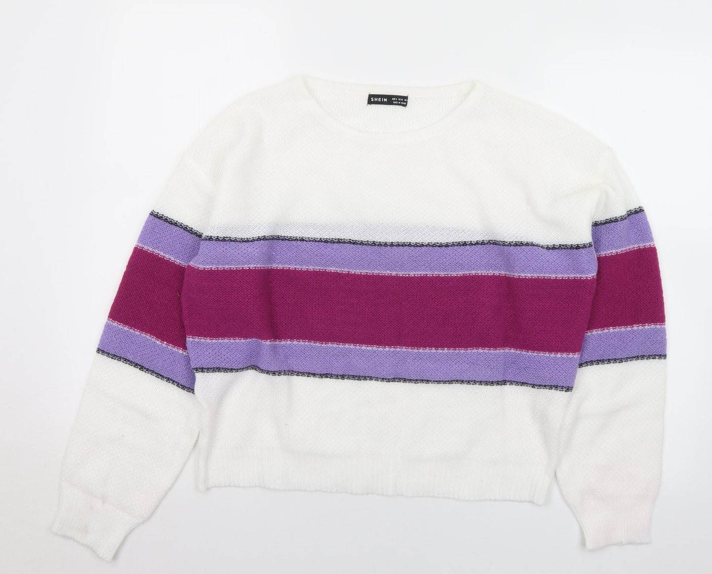 SheIn Womens Multicoloured Round Neck Striped Polyester Pullover Jumper Size S