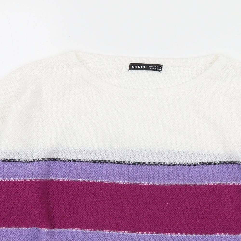 SheIn Womens Multicoloured Round Neck Striped Polyester Pullover Jumper Size S