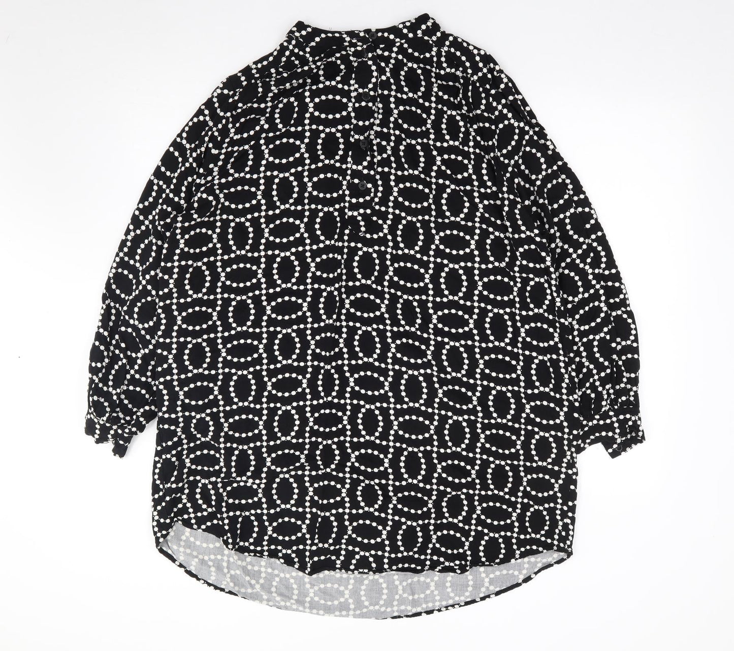 H&M  Womens Black Geometric Viscose Jersey Blouse Size M Crew Neck
