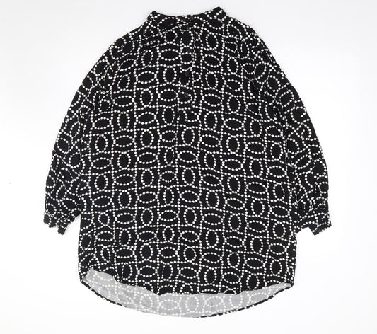 H&M  Womens Black Geometric Viscose Jersey Blouse Size M Crew Neck