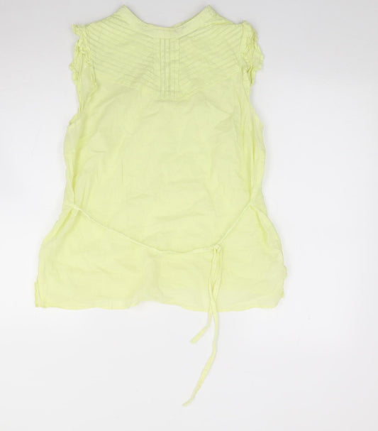 Oasis Womens Yellow  100% Cotton Jersey Blouse Size 12 Round Neck