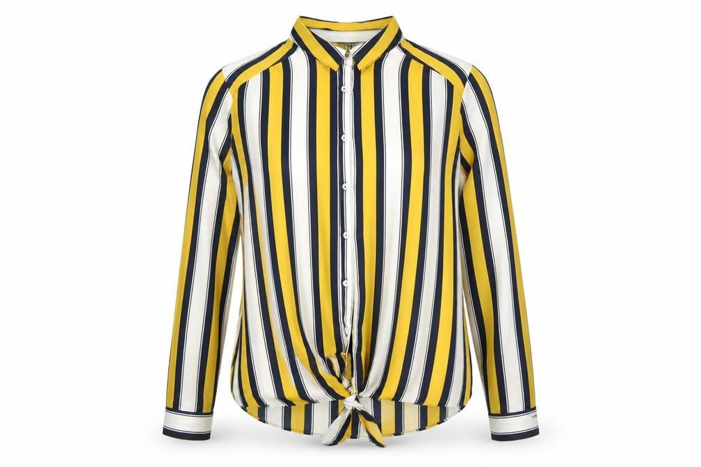 Wallis Womens Yellow Striped Polyester Jersey Button-Up Size 12 Collared