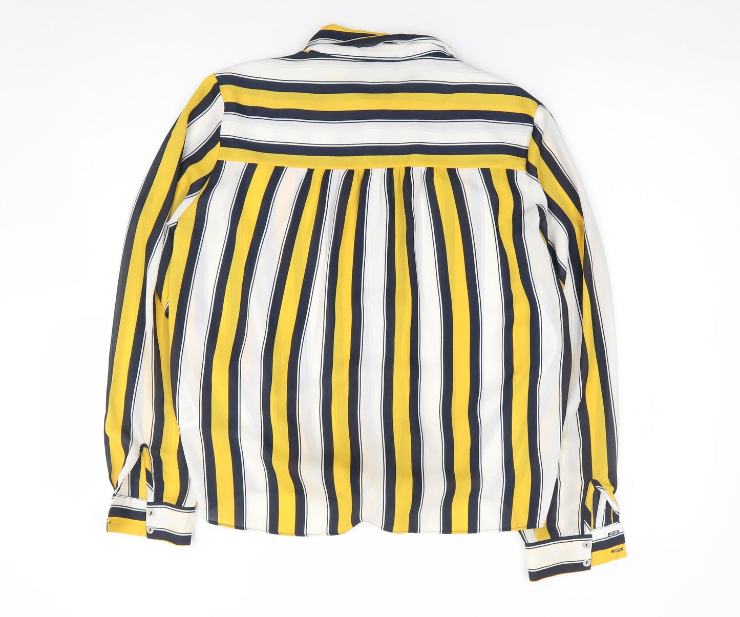Wallis Womens Yellow Striped Polyester Jersey Button-Up Size 12 Collared