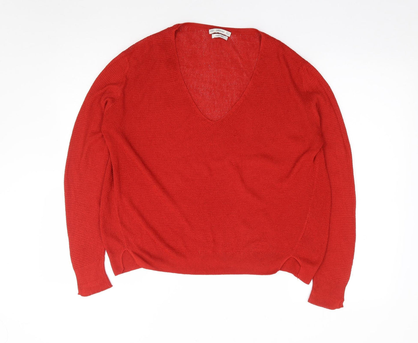 Zara Womens Red  Viscose Jersey T-Shirt Size S V-Neck