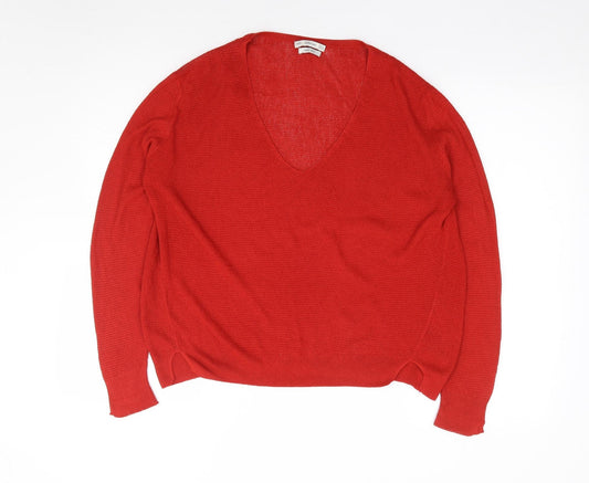 Zara Womens Red  Viscose Jersey T-Shirt Size S V-Neck