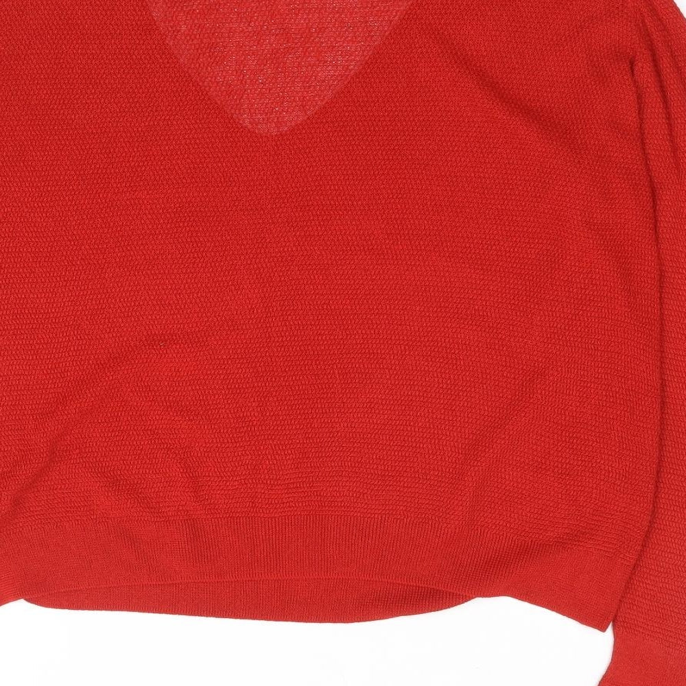 Zara Womens Red  Viscose Jersey T-Shirt Size S V-Neck