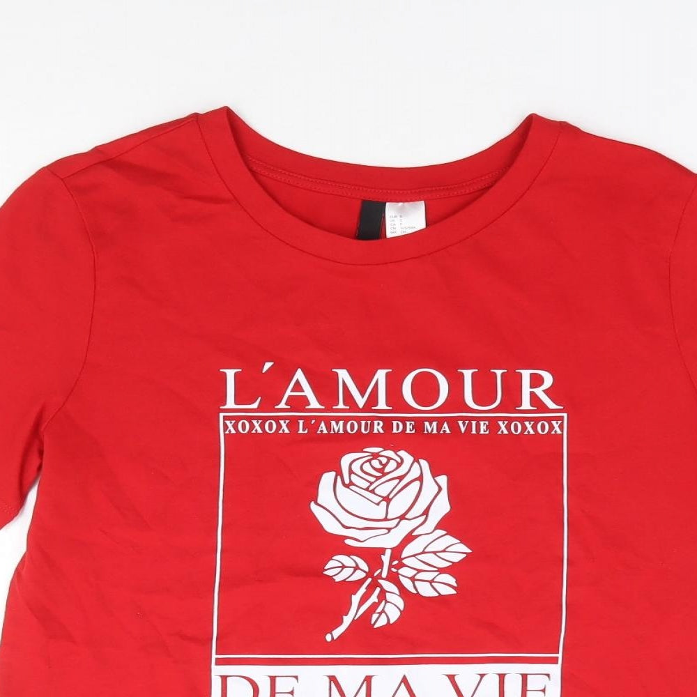 H&M  Womens Red  100% Cotton Jersey T-Shirt Size S Crew Neck