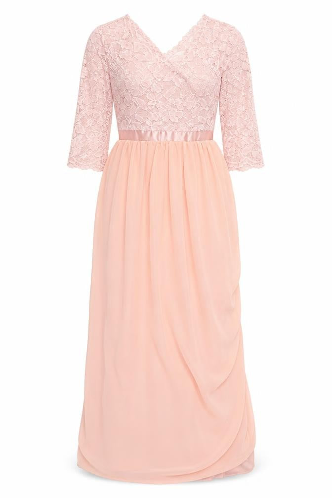 Preworn Womens Pink  Polyester Ball Gown  Size M  V-Neck
