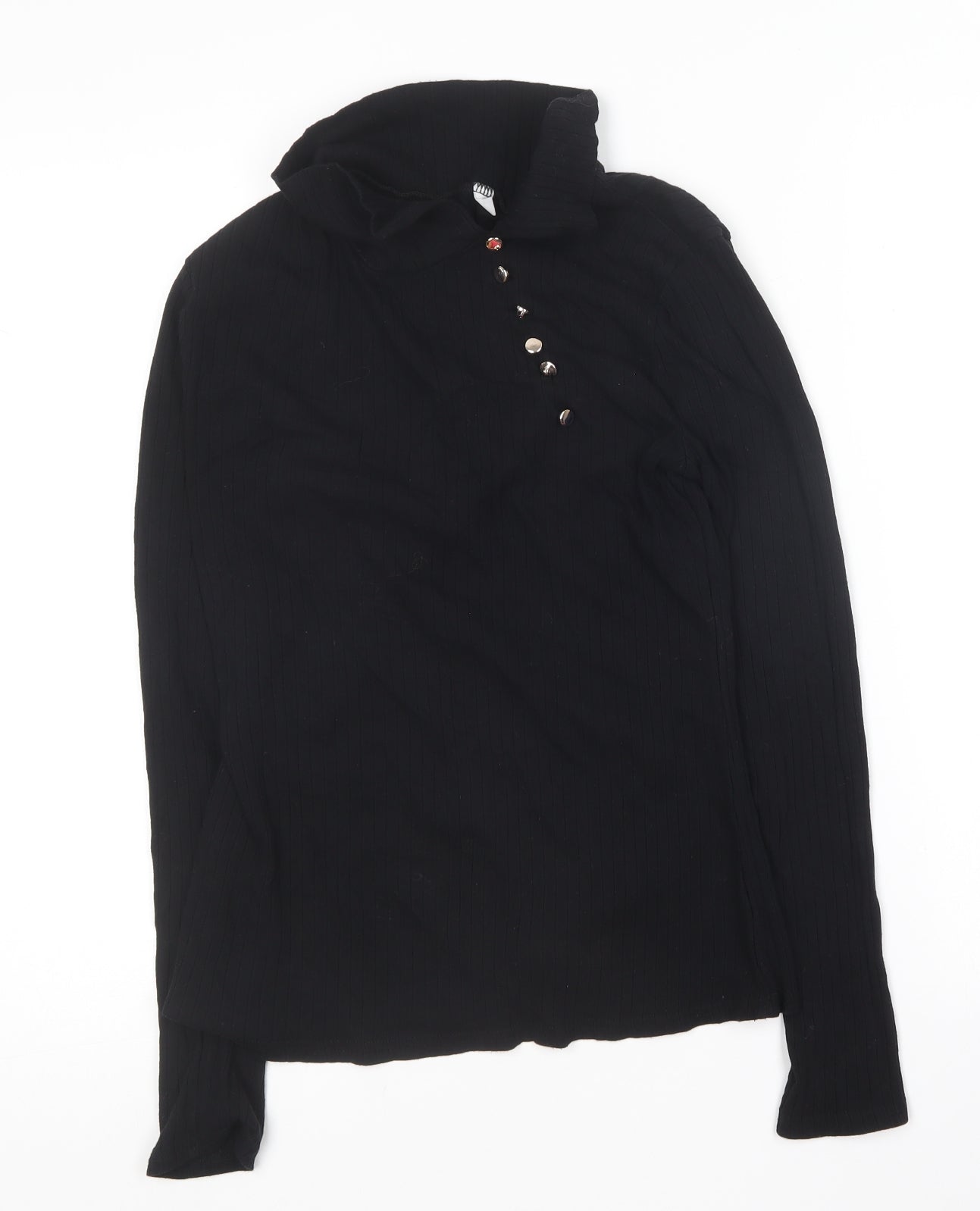 Preworn Womens Black Collared  Polyester Pullover Jumper Size M
