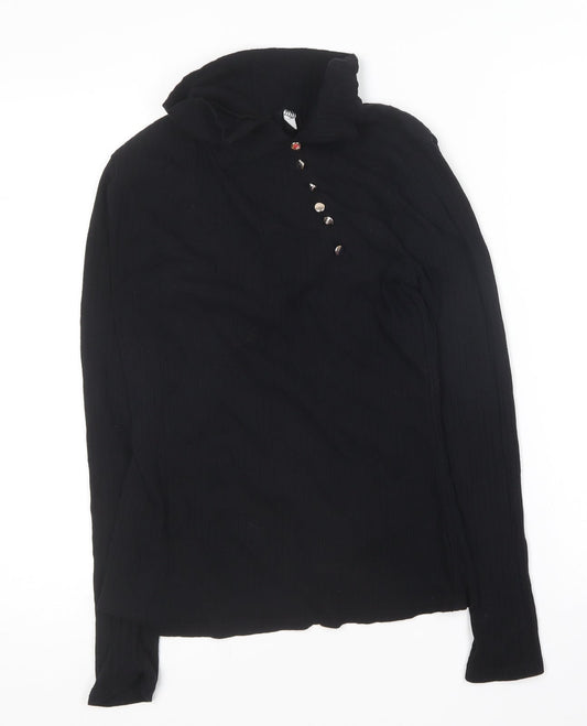 Preworn Womens Black Collared  Polyester Pullover Jumper Size M