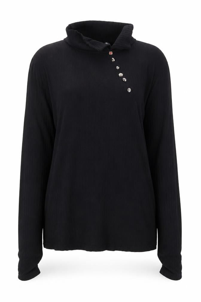 Preworn Womens Black Collared  Polyester Pullover Jumper Size M