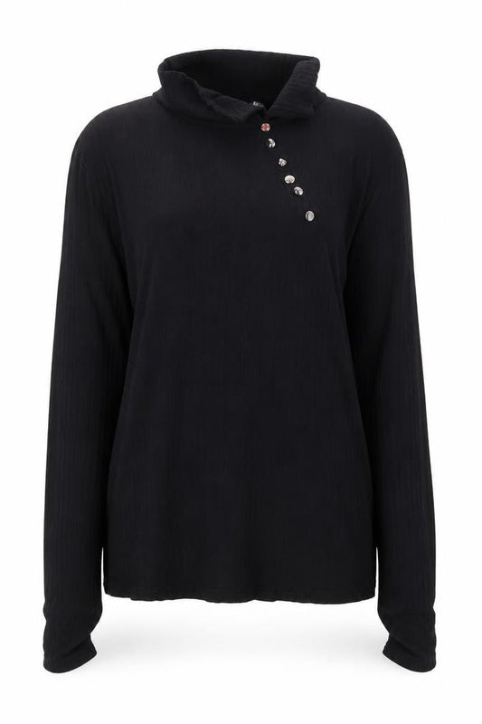 Preworn Womens Black Collared  Polyester Pullover Jumper Size M
