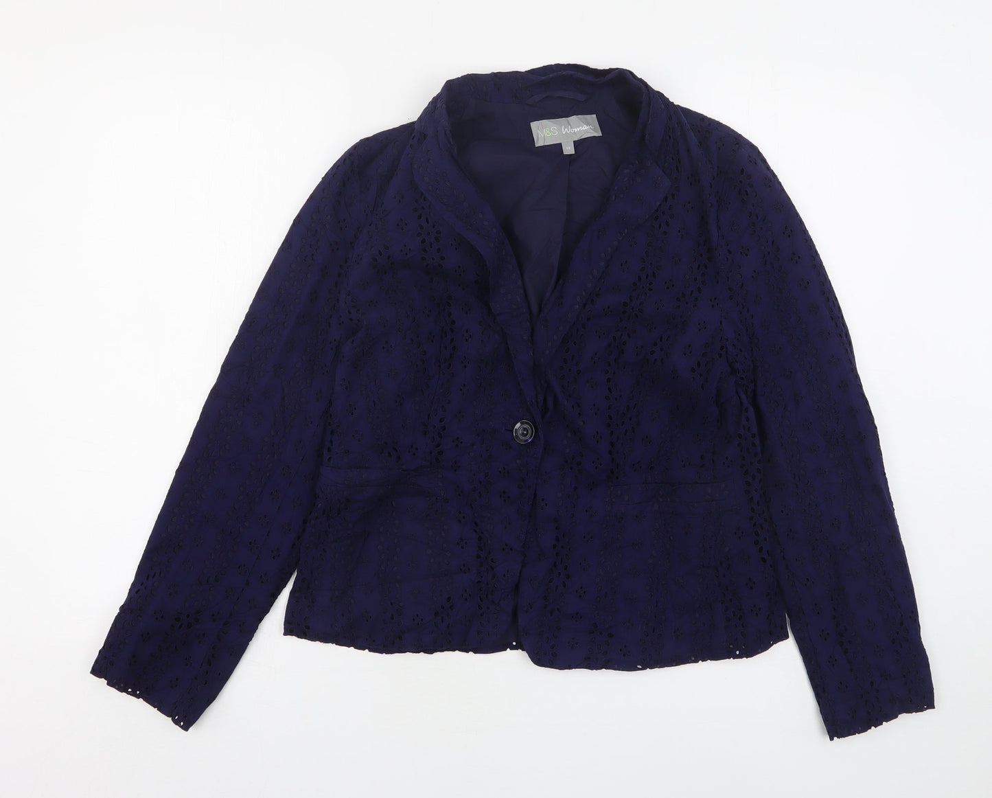 Marks and Spencer Womens Blue Floral Cotton Jacket Suit Jacket Size 14