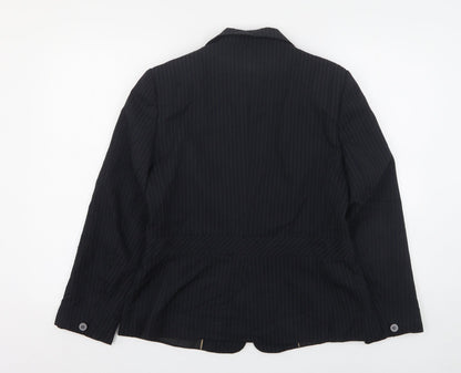 F&F Womens Black Striped Polyester Jacket Suit Jacket Size 14