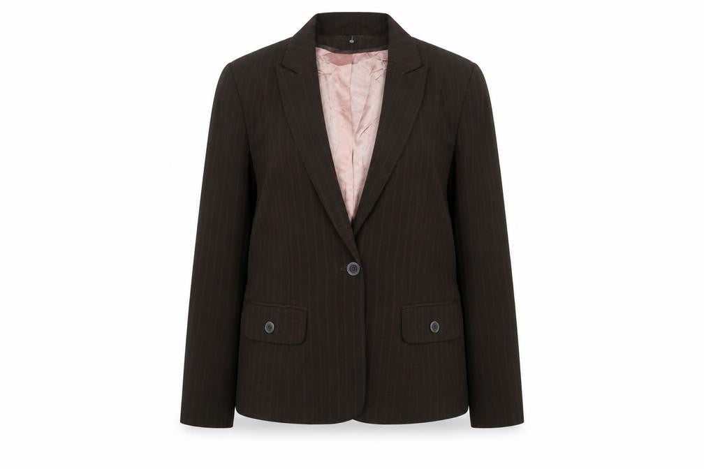 George Womens Brown Striped Polyester Jacket Suit Jacket Size 16