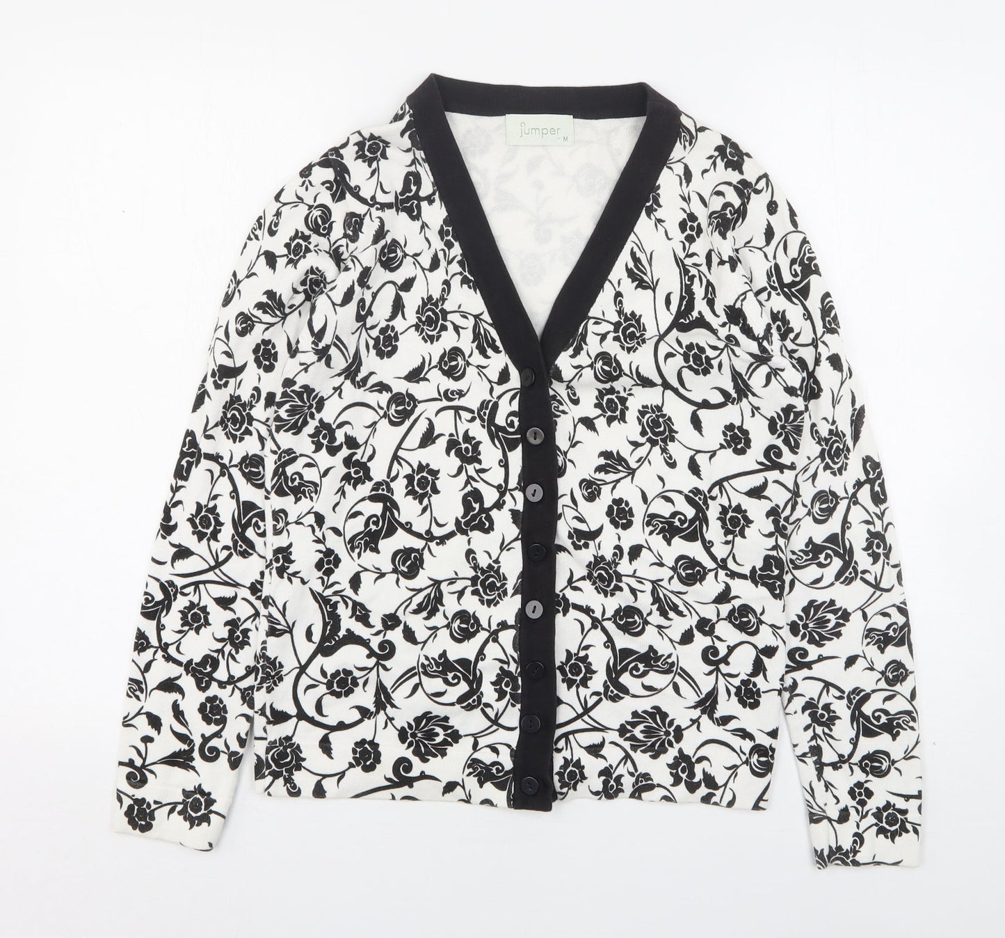 Jumper Womens Multicoloured V-Neck Floral Cotton Cardigan Jumper Size M