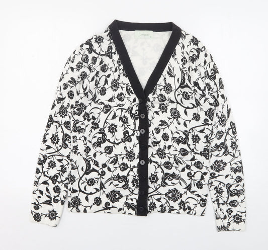 Jumper Womens Multicoloured V-Neck Floral Cotton Cardigan Jumper Size M