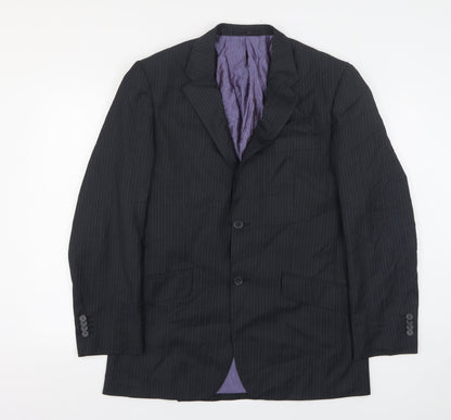 George Mens Black Striped Polyester Jacket Suit Jacket Size 38