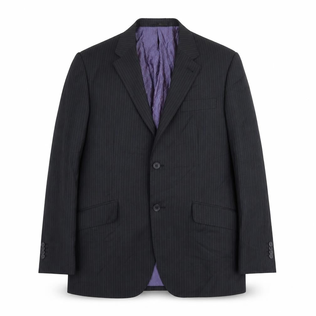 George Mens Black Striped Polyester Jacket Suit Jacket Size 38