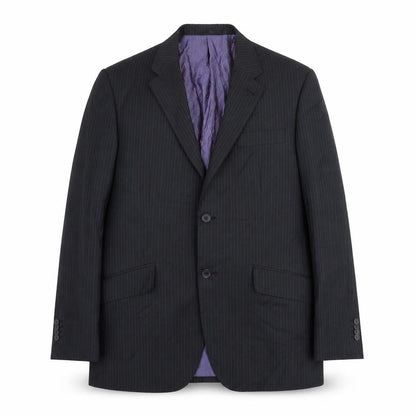 George Mens Black Striped Polyester Jacket Suit Jacket Size 38