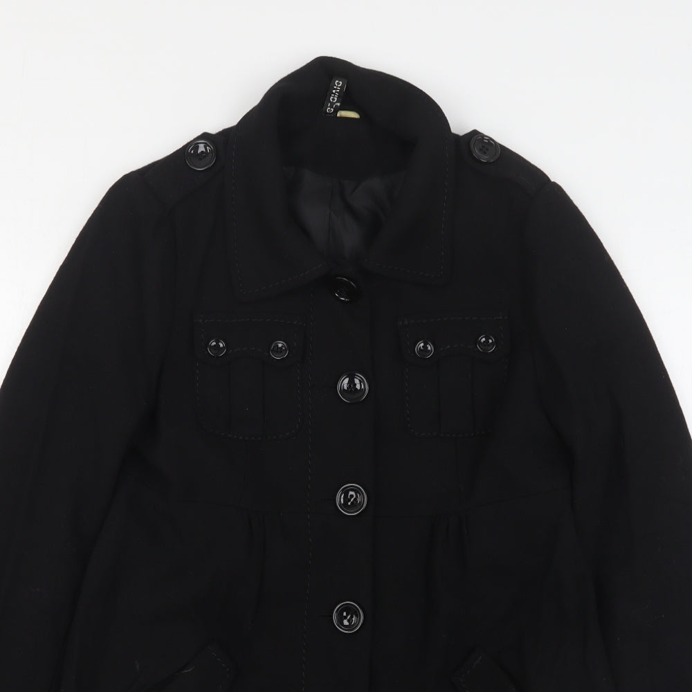 H&M Womens Black   Overcoat Coat Size 10  Button