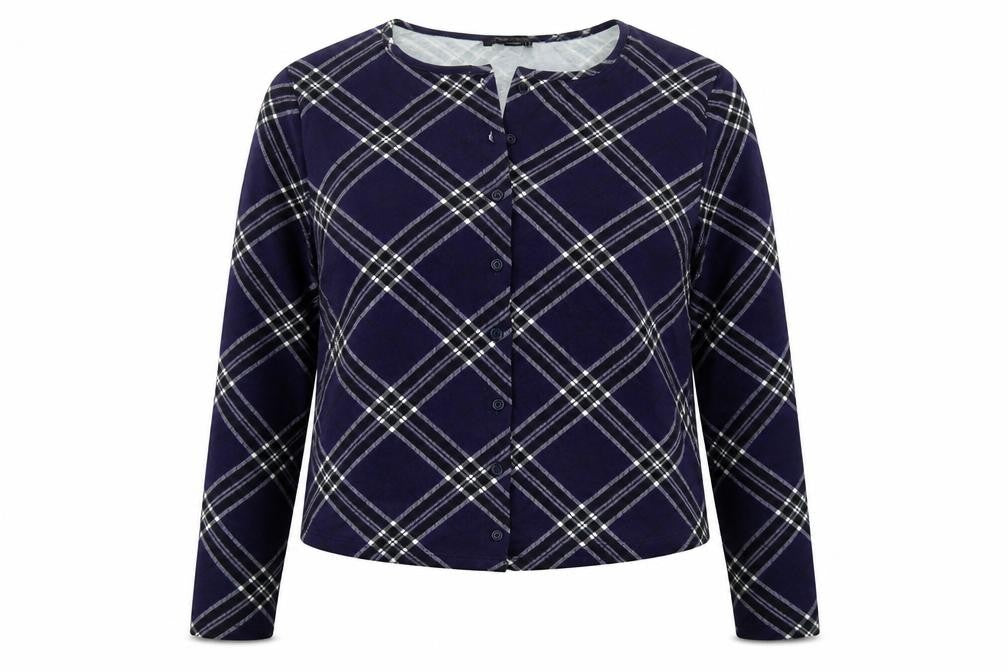 New Look Womens Blue Round Neck Check Cotton Cardigan Jumper Size 16
