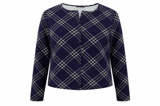 New Look Womens Blue Round Neck Check Cotton Cardigan Jumper Size 16