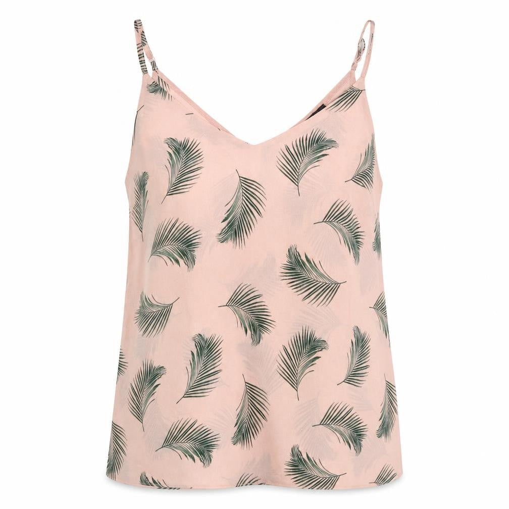 Primark Womens Pink Floral Polyester Basic Tank Size 8 V-Neck - Leaf Prints