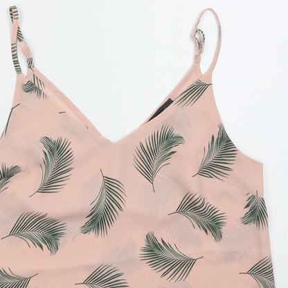 Primark Womens Pink Floral Polyester Basic Tank Size 8 V-Neck - Leaf Prints