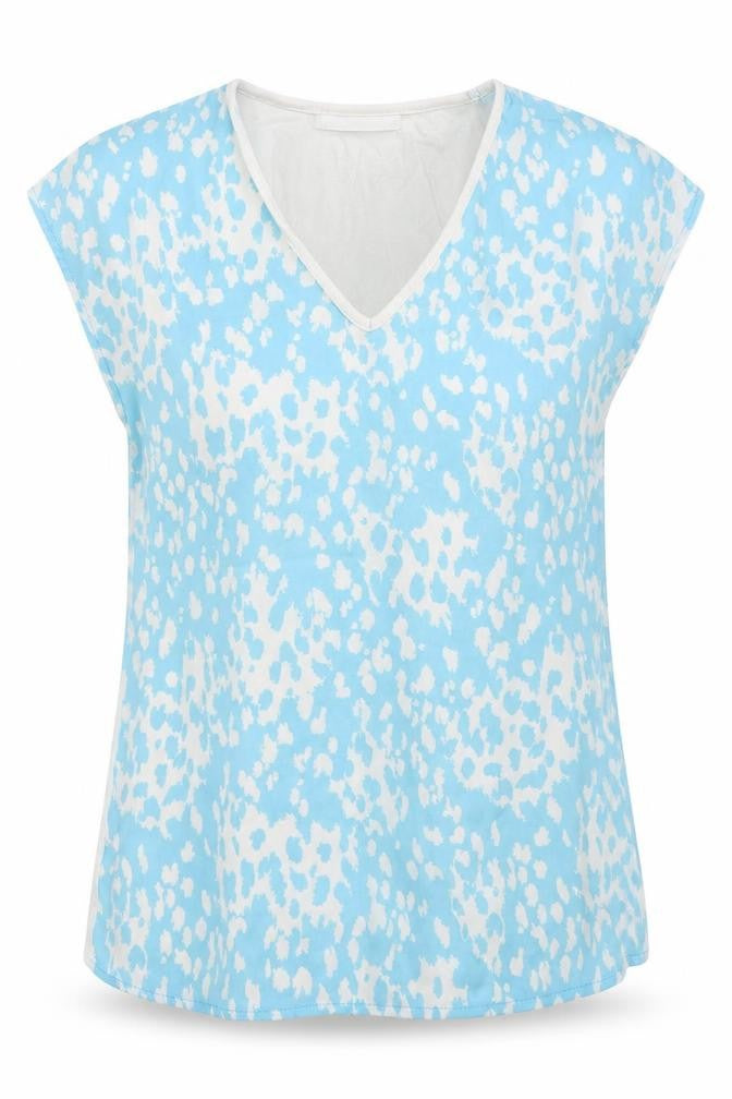 Dunnes Womens Blue  Polyester Basic T-Shirt Size XS V-Neck - Abstract
