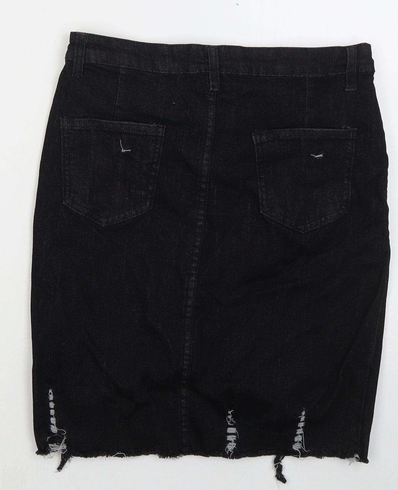 Preworn Womens Black  Cotton Straight & Pencil Skirt Size 30 in   Button - Distressed Look