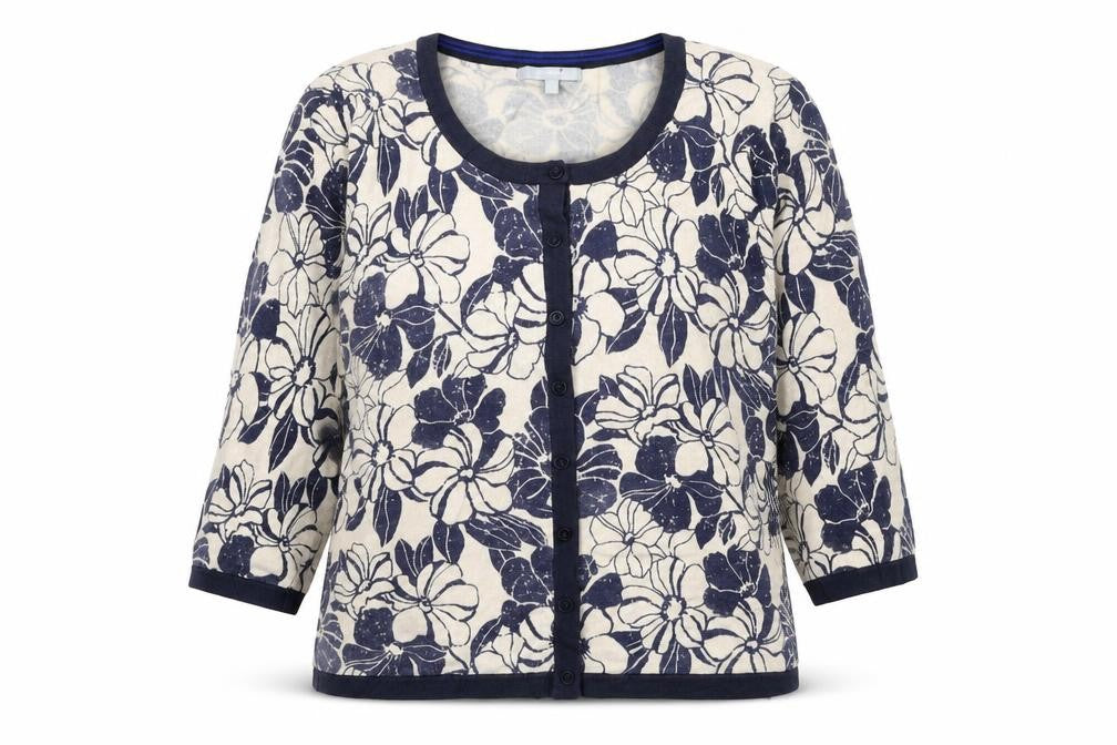 Marks & Spencer Womens Beige Round Neck Floral Viscose Cardigan Jumper Size 14