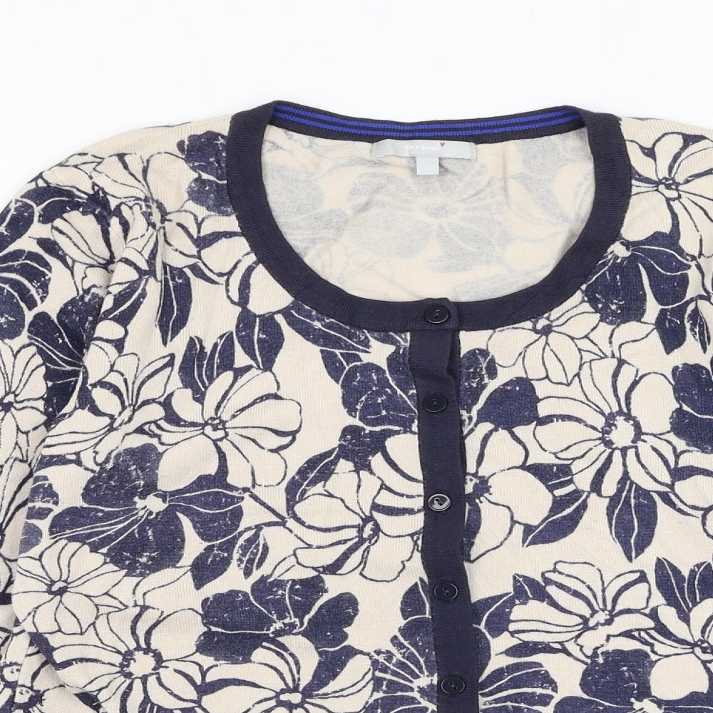 Marks and Spencer Womens Beige Round Neck Floral Viscose Cardigan Jumper Size 14