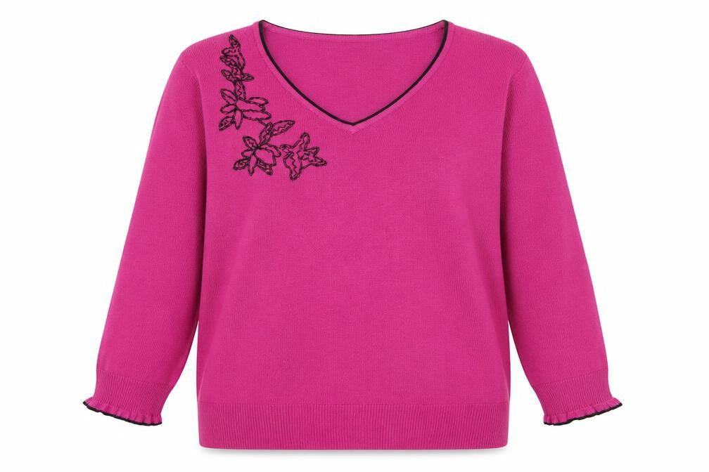 Ann Marie Womens Purple V-Neck  Acrylic Pullover Jumper Size L
