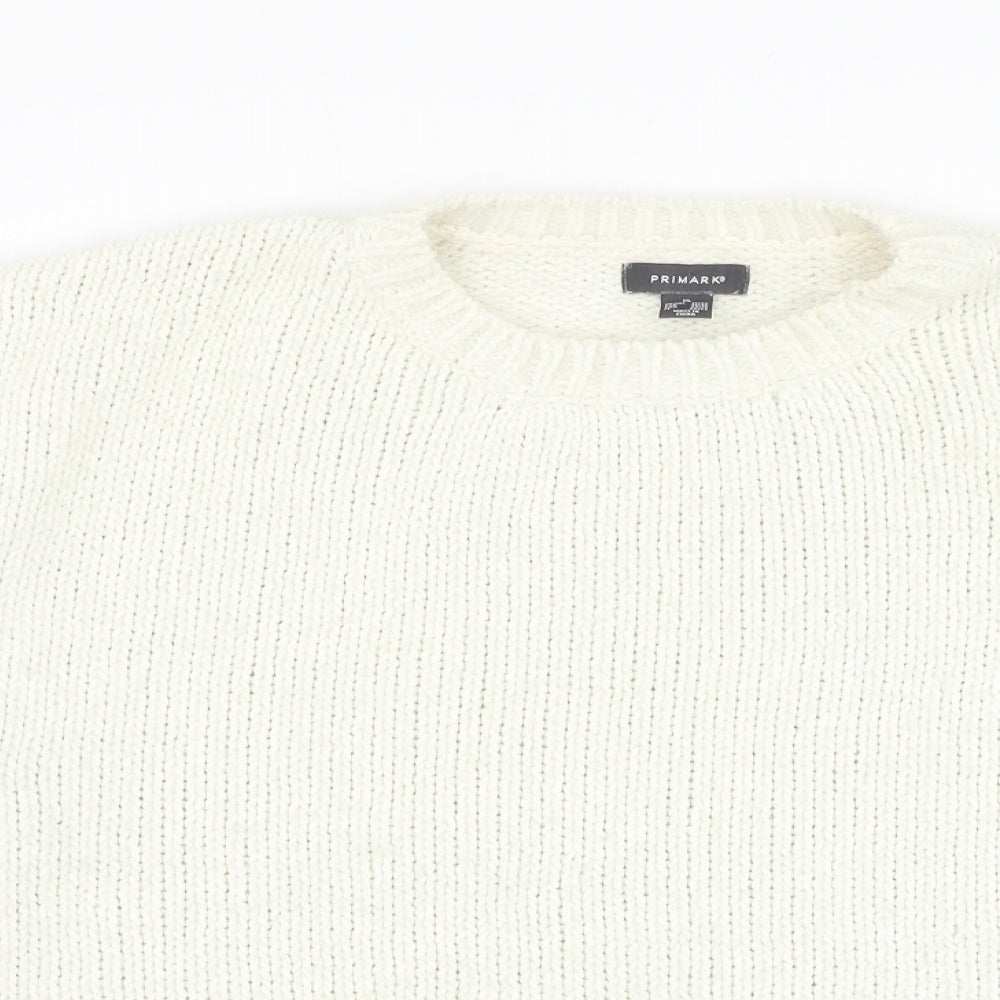 Primark Womens White Round Neck  Polyester Pullover Jumper Size 18