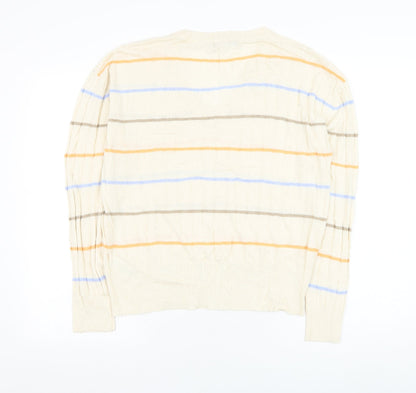 Marks & Spencer Mens Ivory V-Neck Striped Viscose Pullover Jumper Size L