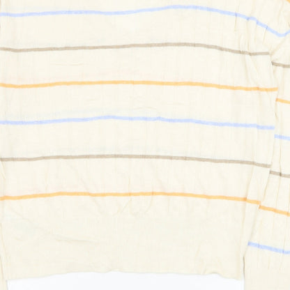 Marks & Spencer Mens Ivory V-Neck Striped Viscose Pullover Jumper Size L