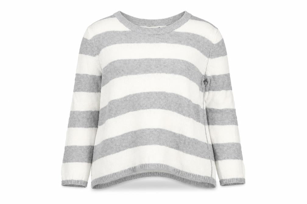 FOREVER 21 Womens Grey Round Neck Striped Cotton Pullover Jumper Size M