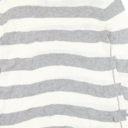 Forever 21 Womens Grey Round Neck Striped Cotton Pullover Jumper Size M