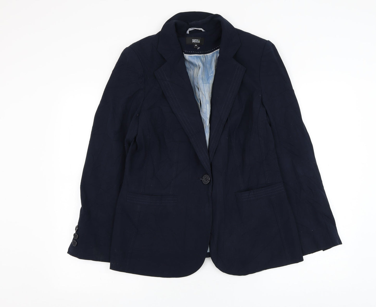Marks and Spencer Womens Blue   Jacket Blazer Size 14  Button