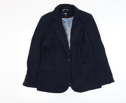 Preloved Marks and Spencer Womens Blue   Jacket Blazer Size 14  Button - Front
