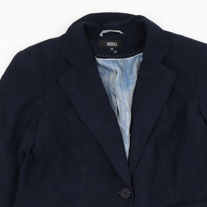 Preloved Marks and Spencer Womens Blue   Jacket Blazer Size 14  Button - Detail