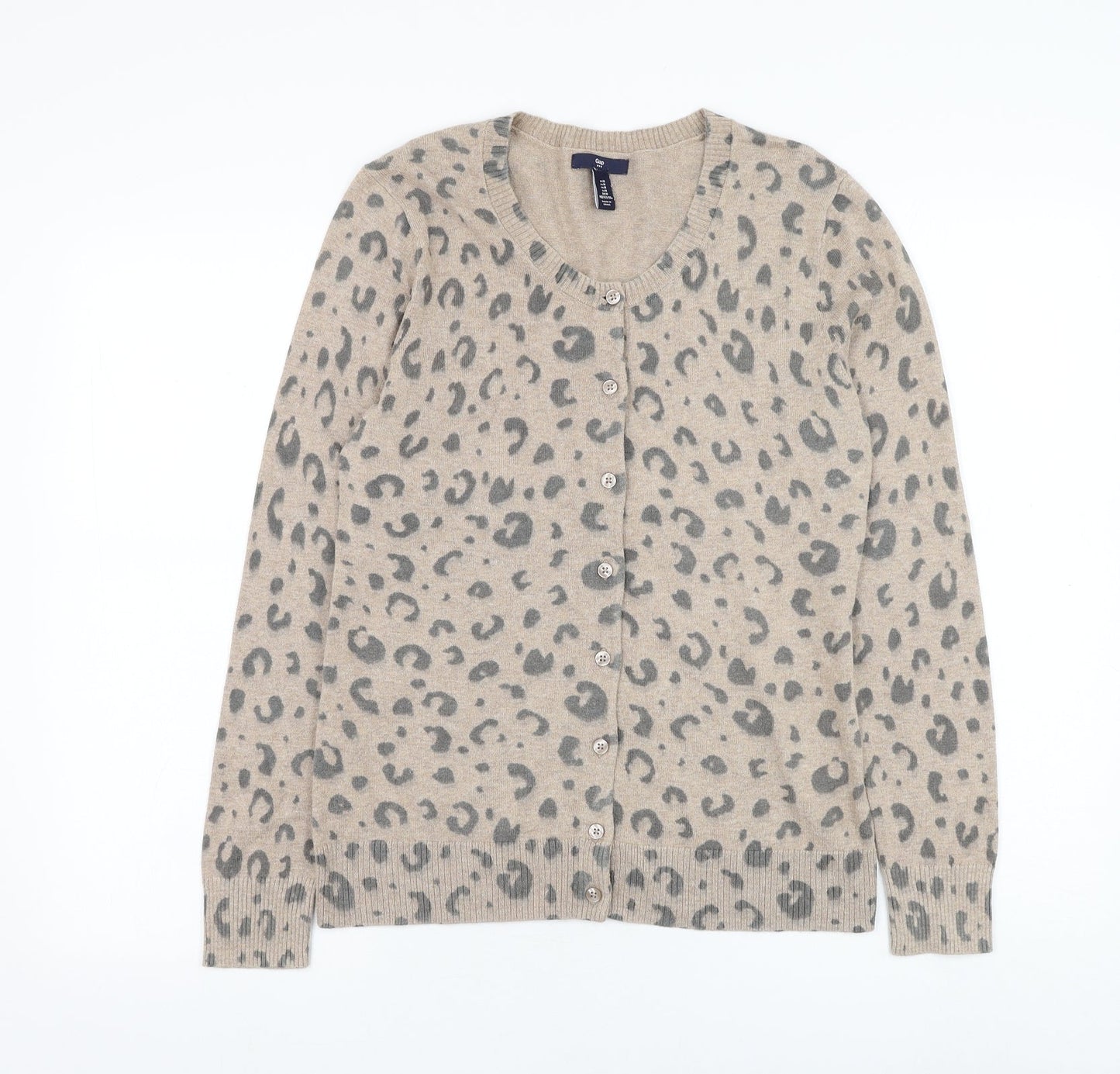 Gap Womens Brown Round Neck Animal Print Polyester Cardigan Jumper Size M